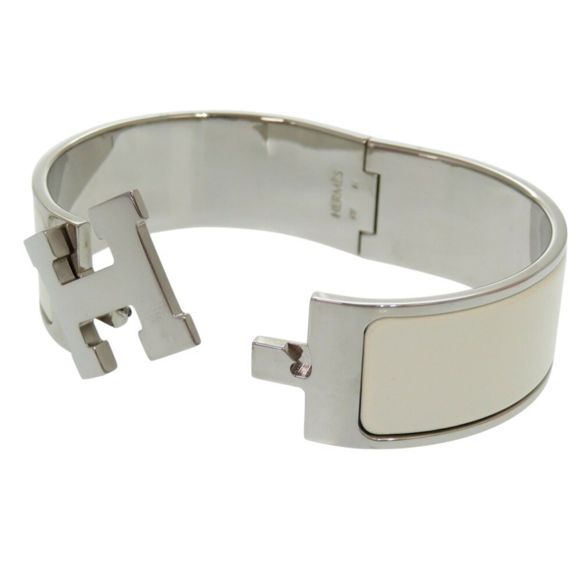 Hermes H motif click clack GM M engraved bracelet metal white/silver white 1154HERMES