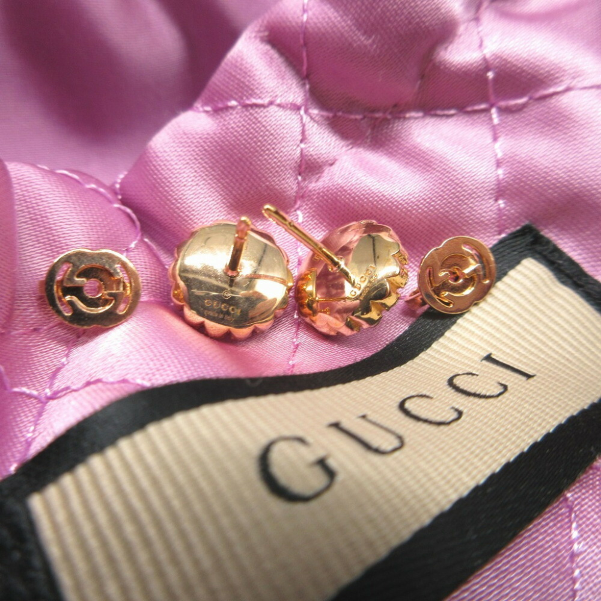 Gucci GG Marmont metal fake pearl pink gold earrings 1152GUCCI