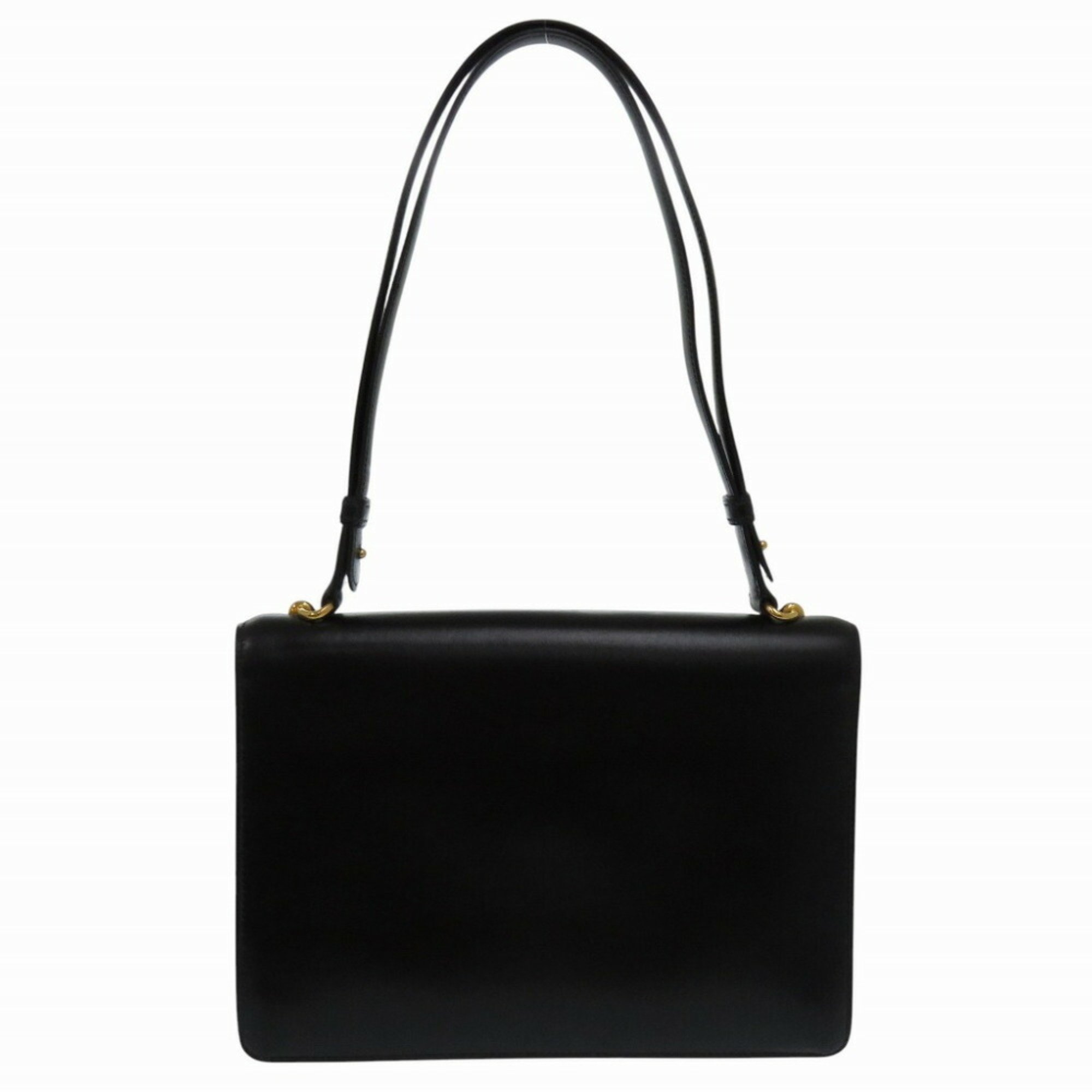 Hermes Fonsbell Box Calf Black Shoulder Bag 〇I (Made in 1979) 1290HERMES