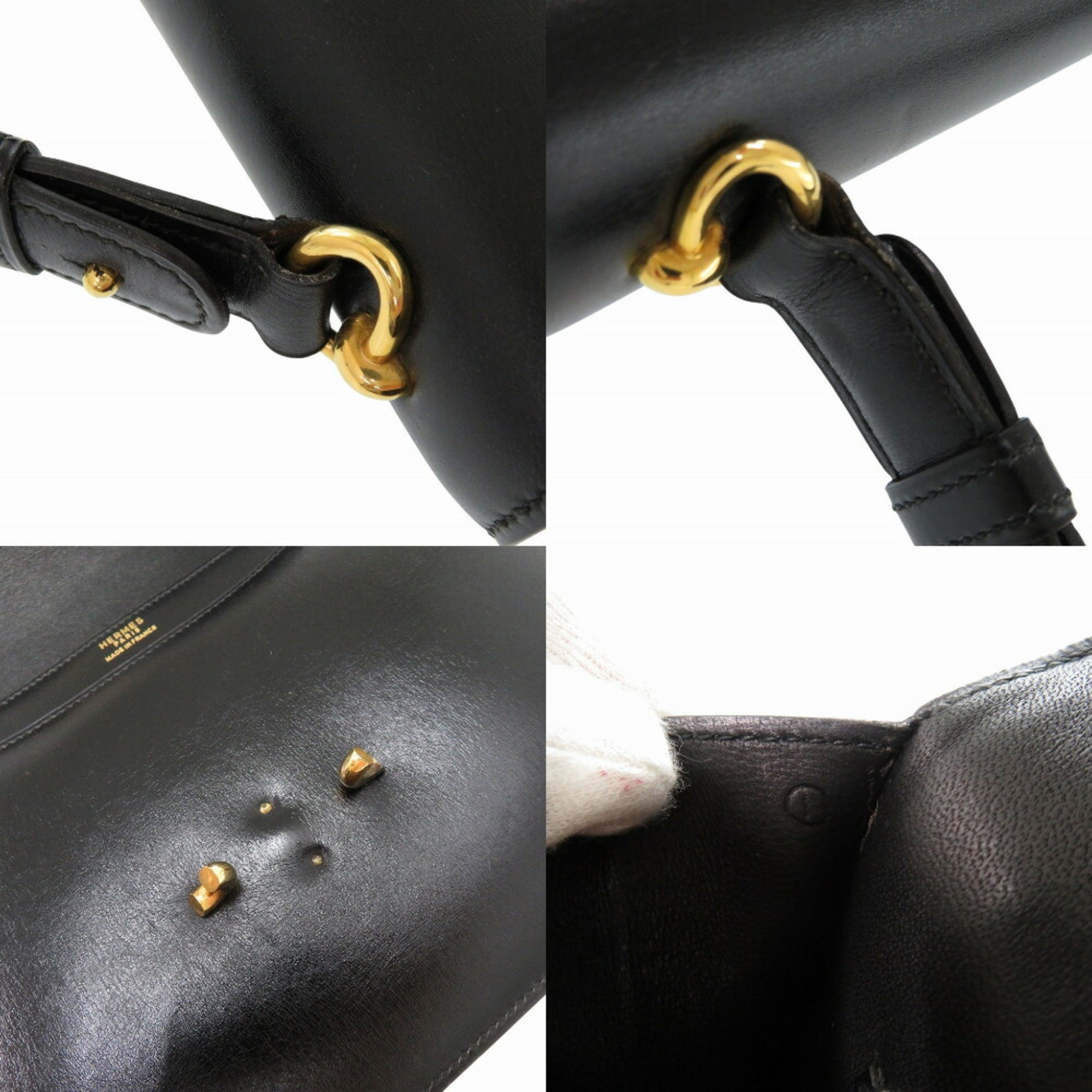 Hermes Fonsbell Box Calf Black Shoulder Bag 〇I (Made in 1979) 1290HERMES