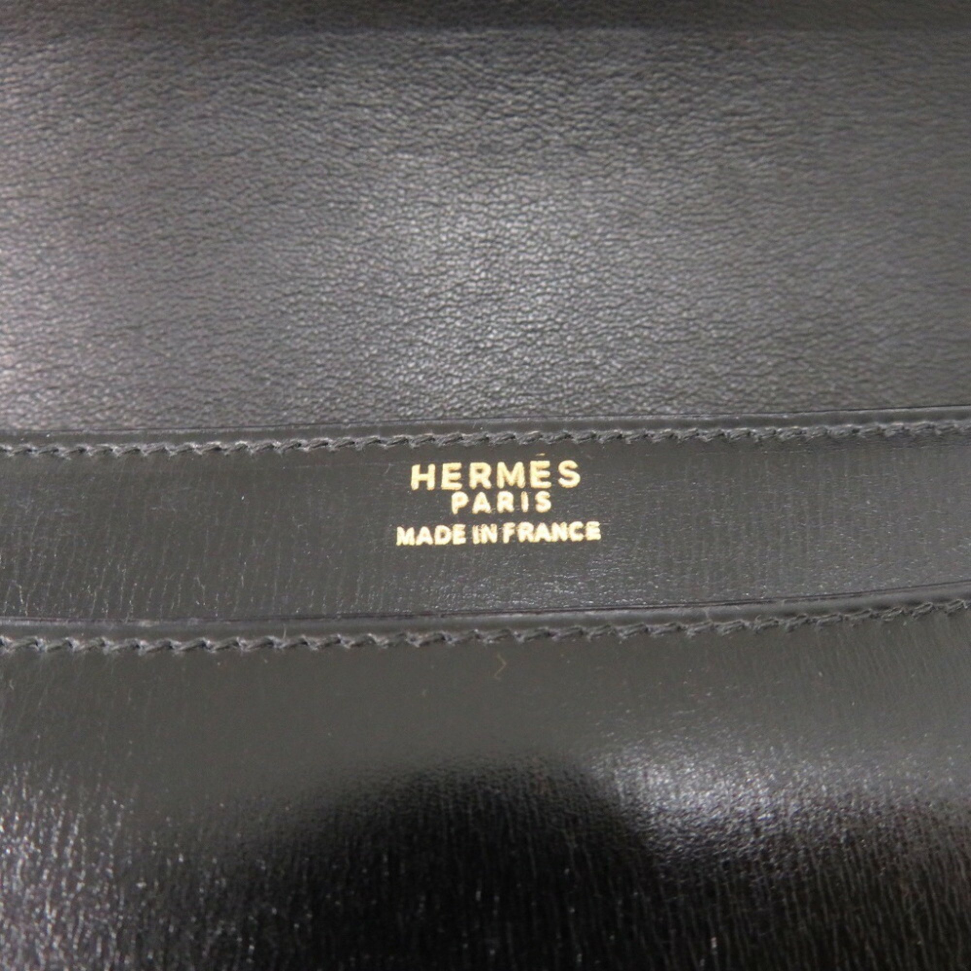 Hermes Fonsbell Box Calf Black Shoulder Bag 〇I (Made in 1979) 1290HERMES