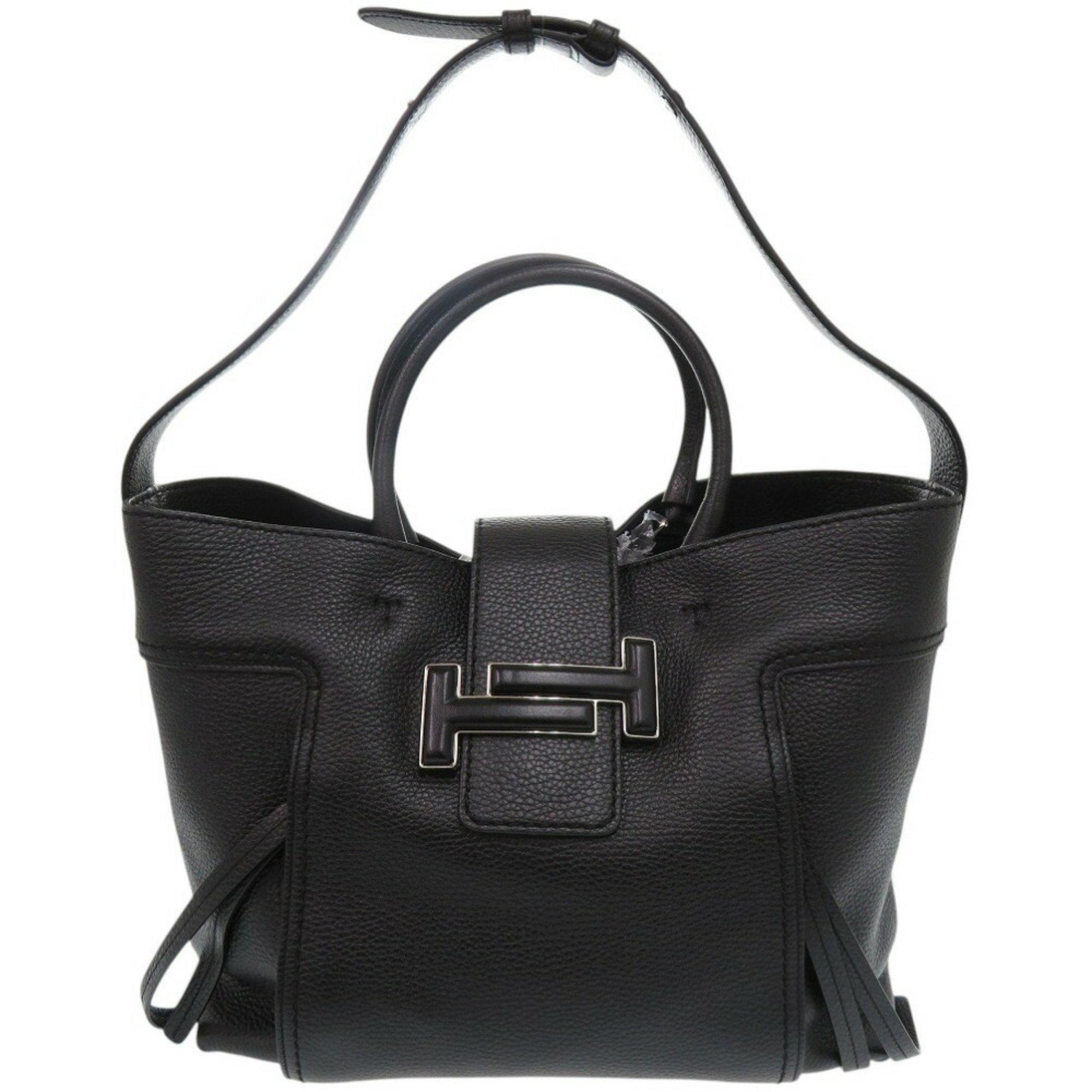 Tod's Double T Tote Bag Shoulder Leather Black 0341TOD'S