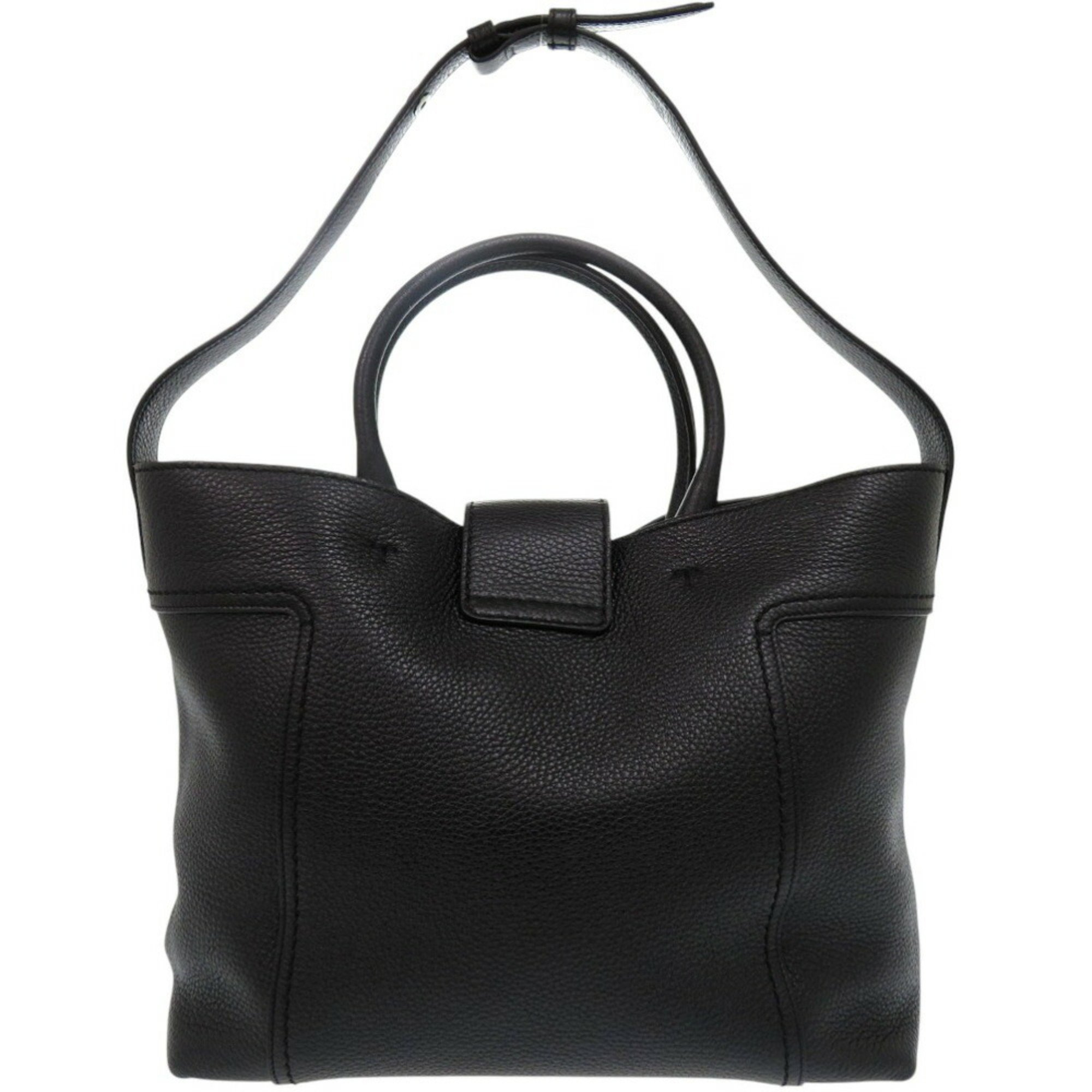 Tod's Double T Tote Bag Shoulder Leather Black 0341TOD'S