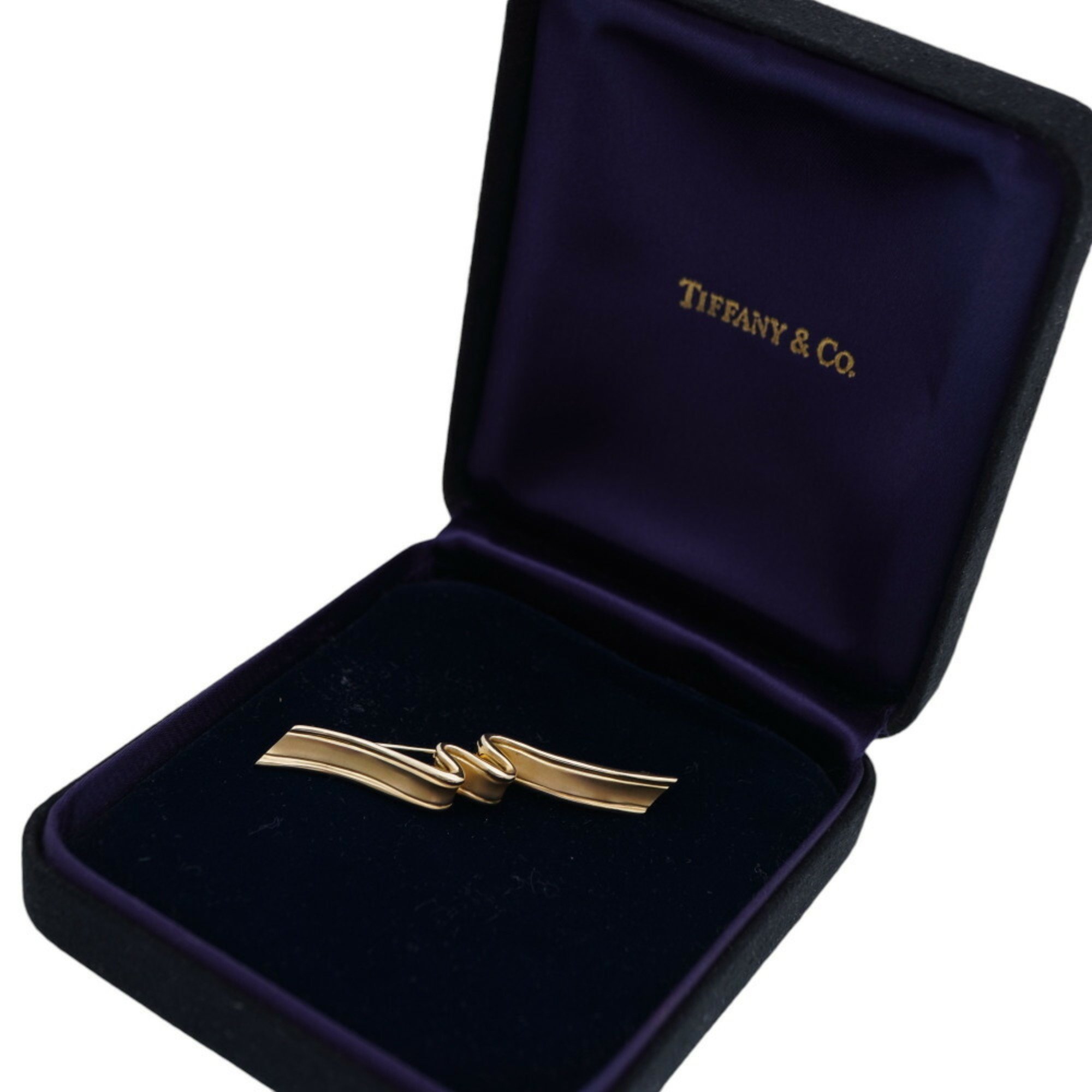 Tiffany K18YG ribbon motif 750 brooch yellow gold 1663TIFFANY&Co.