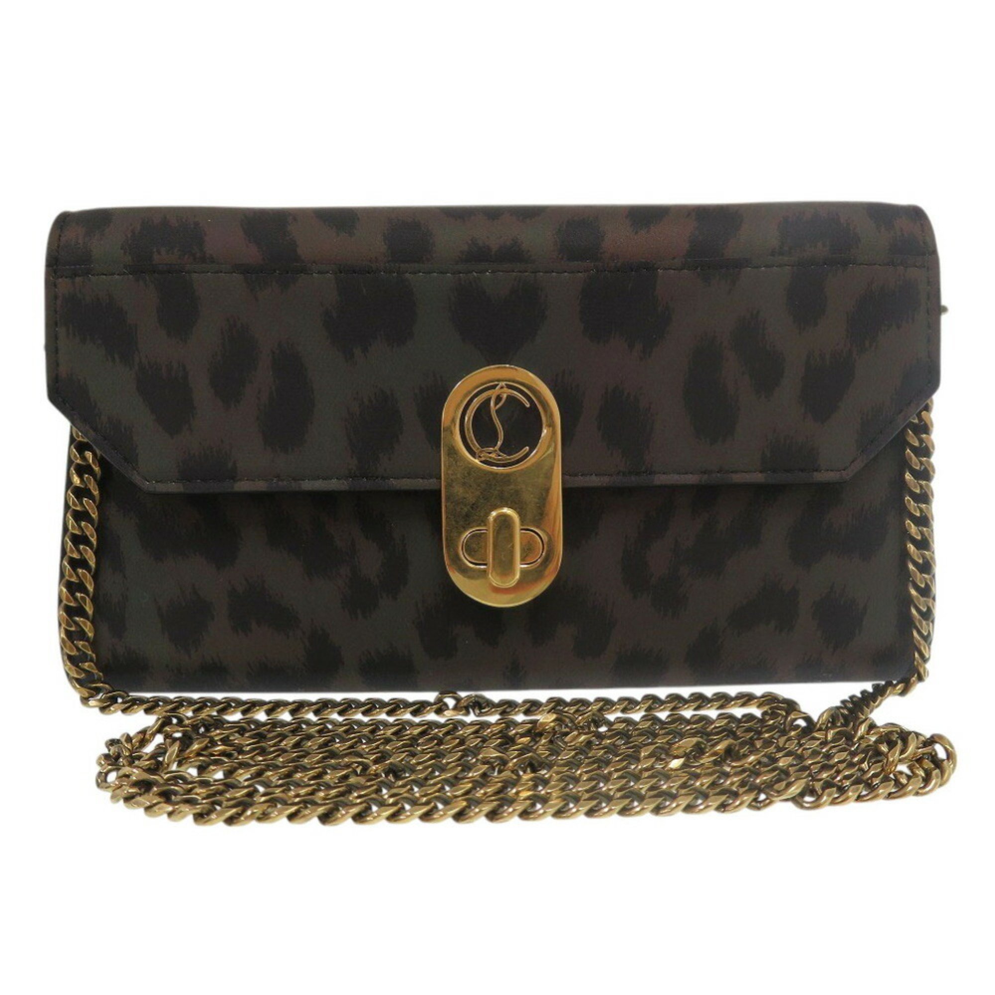 Christian Louboutin Chain Wallet Elisa Leather Black Leopard Camouflage Long 0604Christian