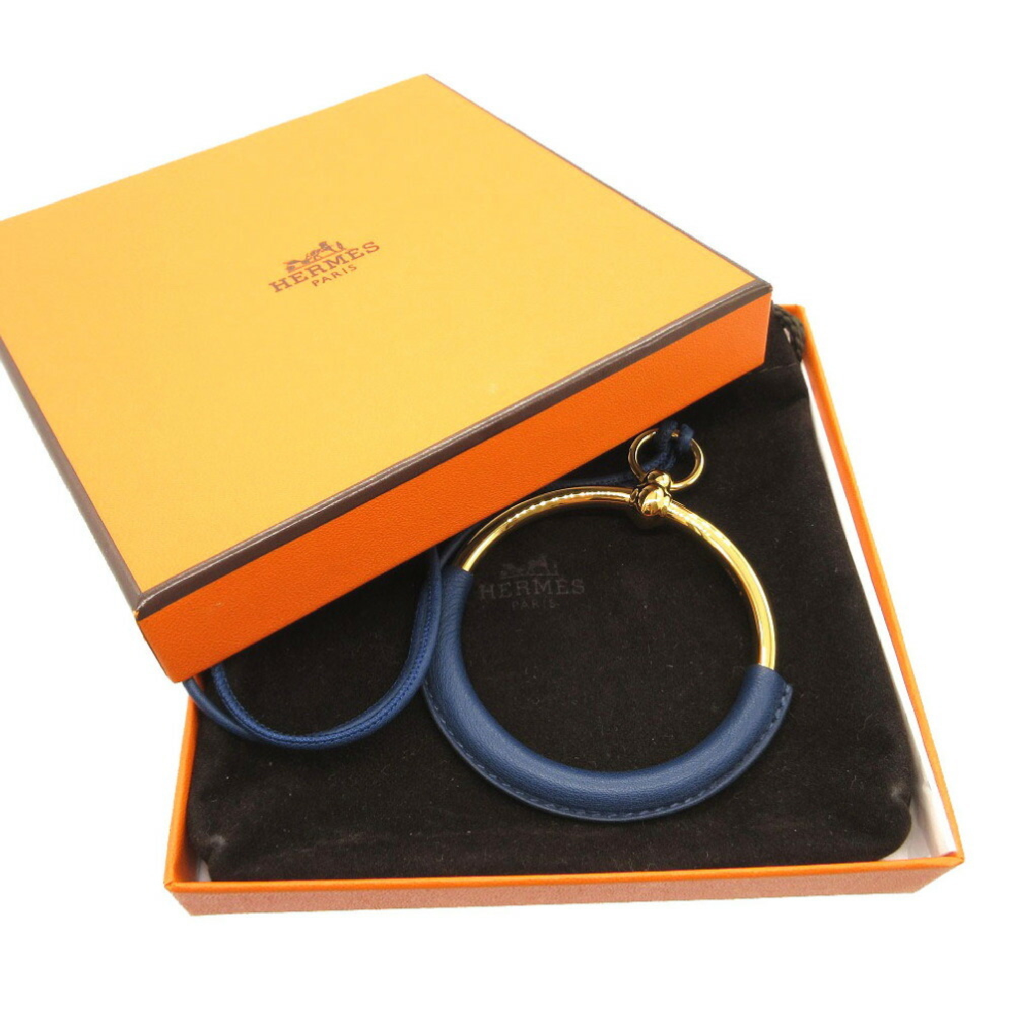 Hermes Loop Grand Pendant Swift Leather Navy Necklace 0854HERMES