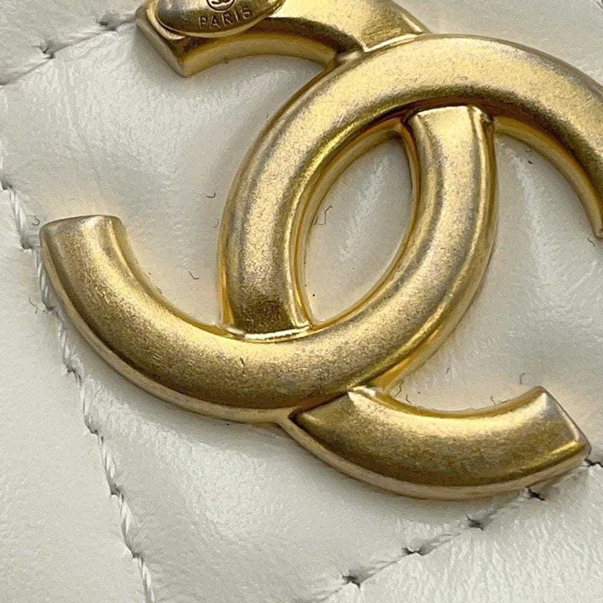 Chanel Chain Shoulder Bag Matelasse Coco Mark Vanity Calf Leather CHANEL White