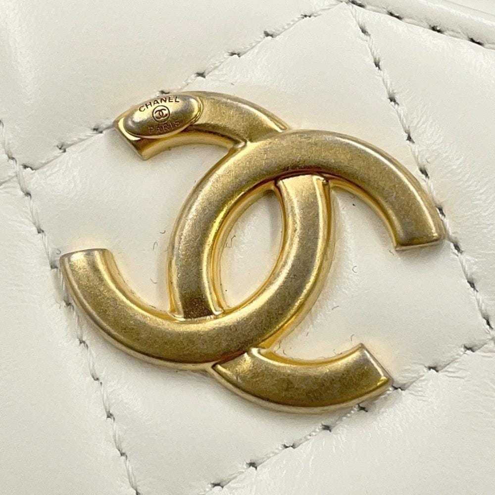 Chanel Chain Shoulder Bag Matelasse Coco Mark Vanity Calf Leather CHANEL White