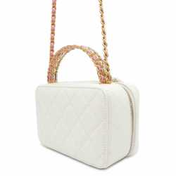 Chanel Chain Shoulder Bag Matelasse Coco Mark Vanity Calf Leather CHANEL White