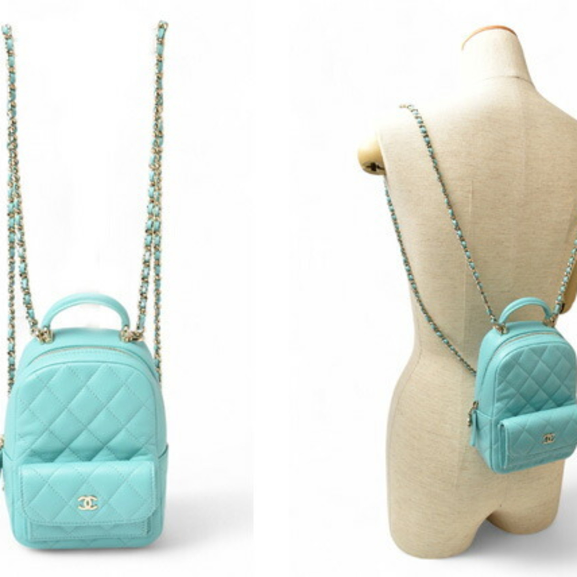 Chanel Backpack Rucksack CHANEL Chain Bag Matelasse Classic Turquoise Caviar Skin