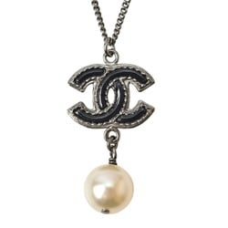 Chanel Necklace Pendant 2way CHANEL Coco Mark Pearl Motif Black Gunmetal