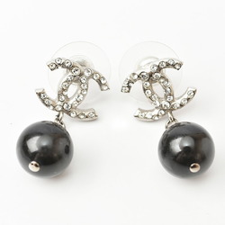 Chanel Earrings CHANEL CC Mark Swing Pearl Rhinestone Silver Black