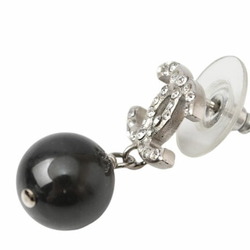 Chanel Earrings CHANEL CC Mark Swing Pearl Rhinestone Silver Black