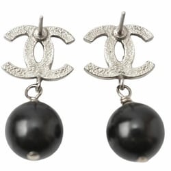 Chanel Earrings CHANEL CC Mark Swing Pearl Rhinestone Silver Black