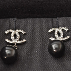 Chanel Earrings CHANEL CC Mark Swing Pearl Rhinestone Silver Black