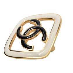 CHANEL Brooch Pin Diamond Motif CC Coco Mark Black Ivory Gold