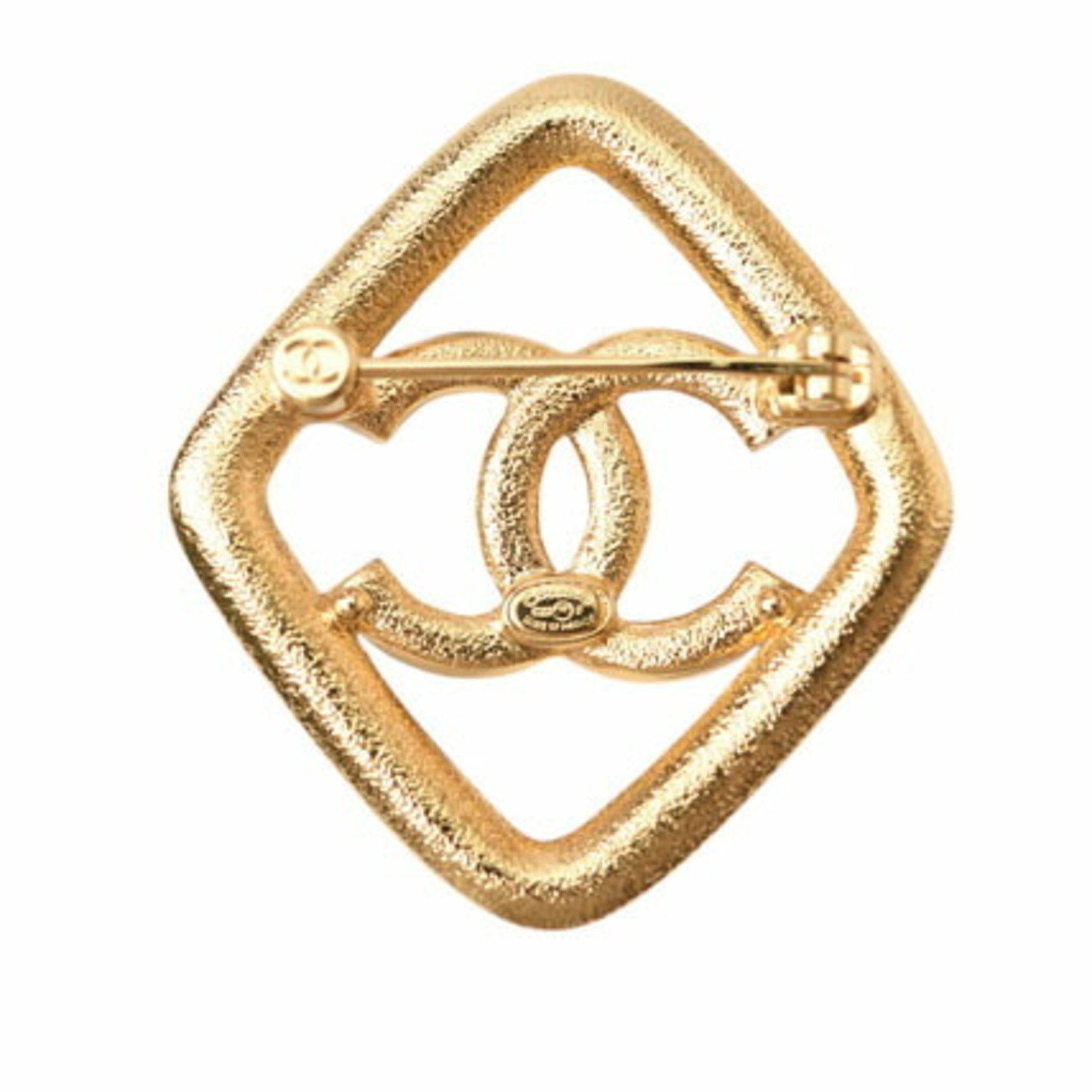 CHANEL Brooch Pin Diamond Motif CC Coco Mark Black Ivory Gold