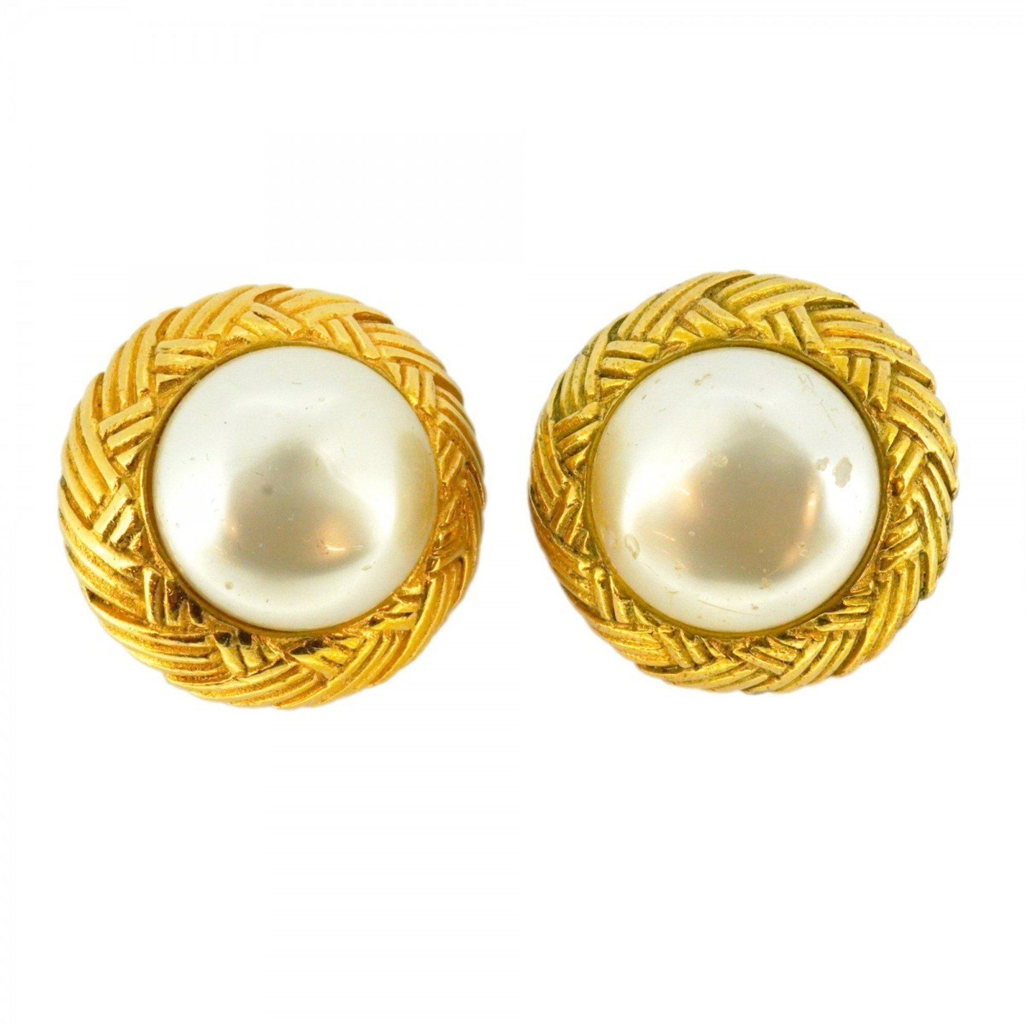 Chanel Earrings Circle Faux Pearl GP Plated Gold for Women