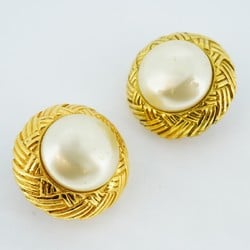 Chanel Earrings Circle Faux Pearl GP Plated Gold for Women