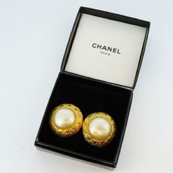 Chanel Earrings Circle Faux Pearl GP Plated Gold for Women