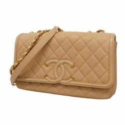 Chanel Shoulder Bag CC Filigree Caviar Skin Pink Beige Women's