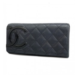 Chanel Long Wallet Cambon Lambskin Patent Leather Black Women's