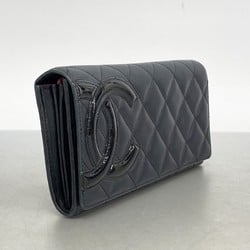 Chanel Long Wallet Cambon Lambskin Patent Leather Black Women's