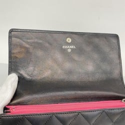 Chanel Long Wallet Cambon Lambskin Patent Leather Black Women's