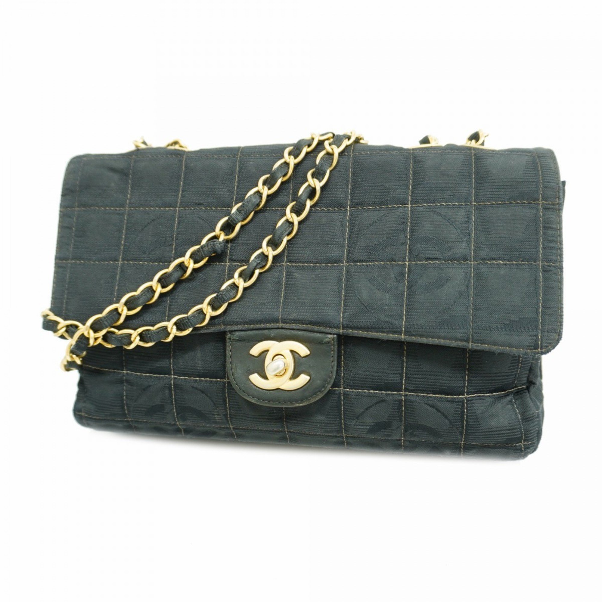 Chanel Shoulder Bag New Travel Nylon Black Champagne Ladies