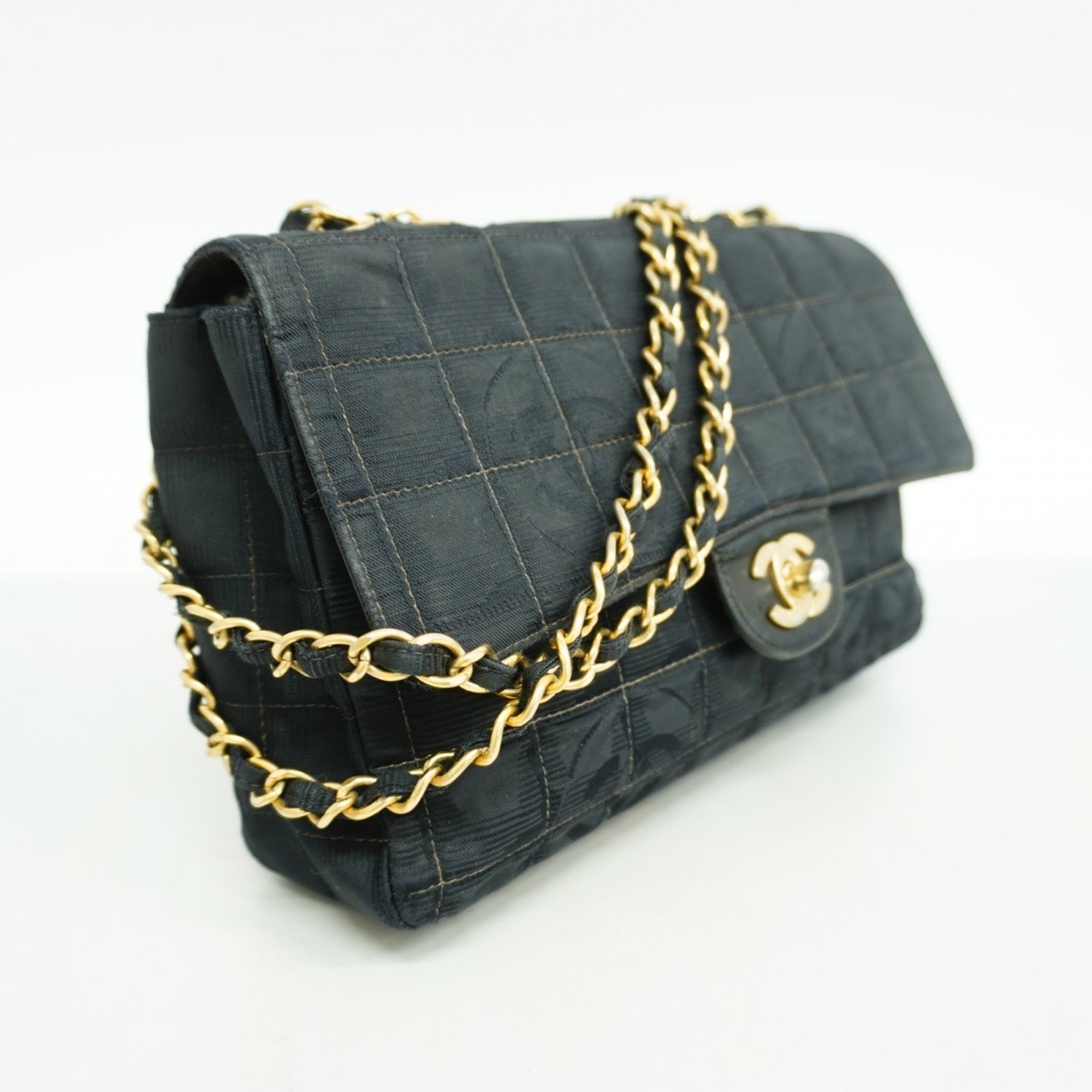 Chanel Shoulder Bag New Travel Nylon Black Champagne Ladies