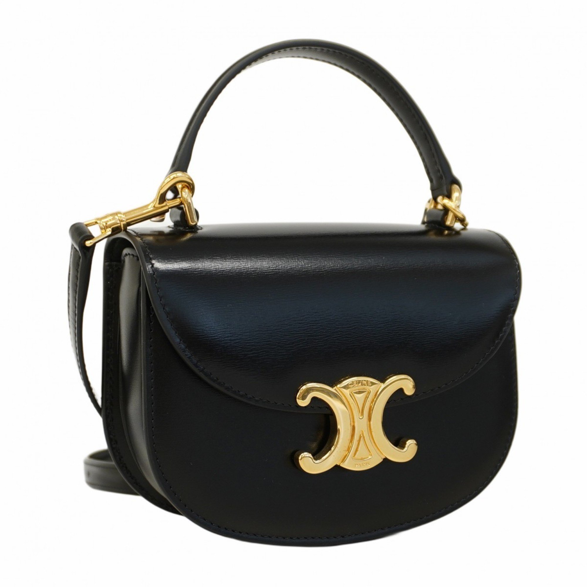 Celine handbag Triomphe leather black ladies