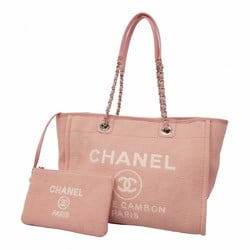 Chanel Tote Bag Deauville Canvas Pink White Women's