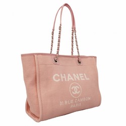 Chanel Tote Bag Deauville Canvas Pink White Women's