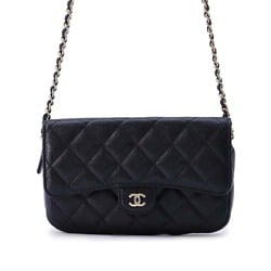 Chanel Chain Shoulder Bag Flap Phone Case Matelasse Coco Mark Caviar Skin AP2096 Pochette Black