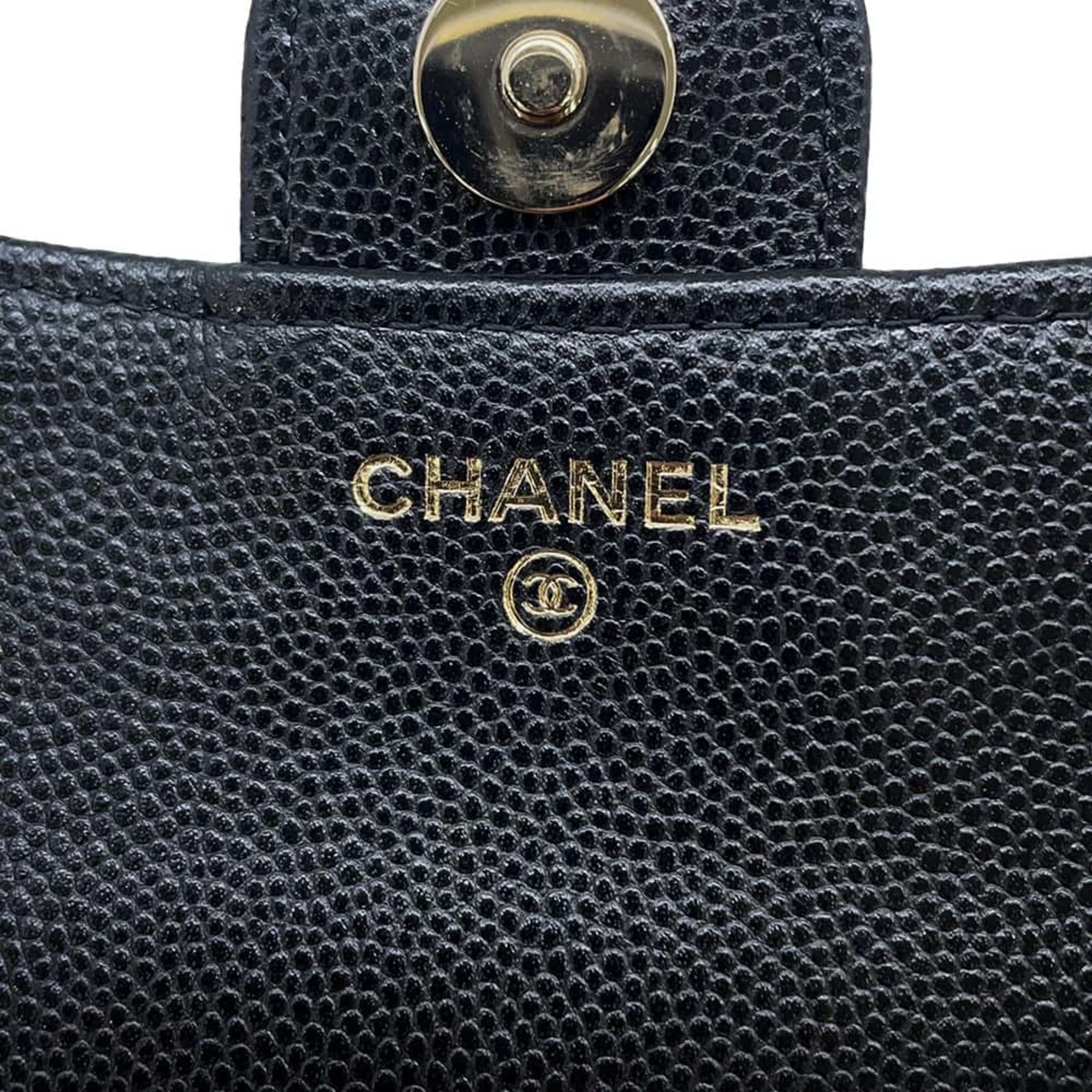 Chanel Chain Shoulder Bag Flap Phone Case Matelasse Coco Mark Caviar Skin AP2096 Pochette Black