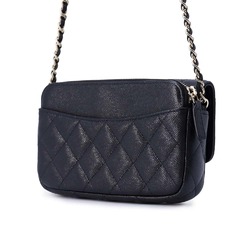 Chanel Chain Shoulder Bag Flap Phone Case Matelasse Coco Mark Caviar Skin AP2096 Pochette Black