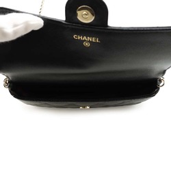 Chanel Chain Shoulder Bag Flap Phone Case Matelasse Coco Mark Caviar Skin AP2096 Pochette Black