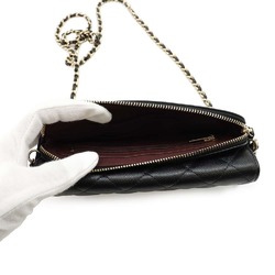 Chanel Chain Shoulder Bag Flap Phone Case Matelasse Coco Mark Caviar Skin AP2096 Pochette Black