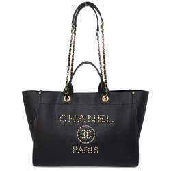 CHANEL Tote Bag Deauville Coco Mark Studs Large Caviar Skin A57067 Black