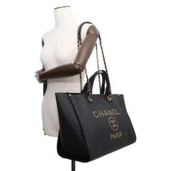 CHANEL Tote Bag Deauville Coco Mark Studs Large Caviar Skin A57067 Black