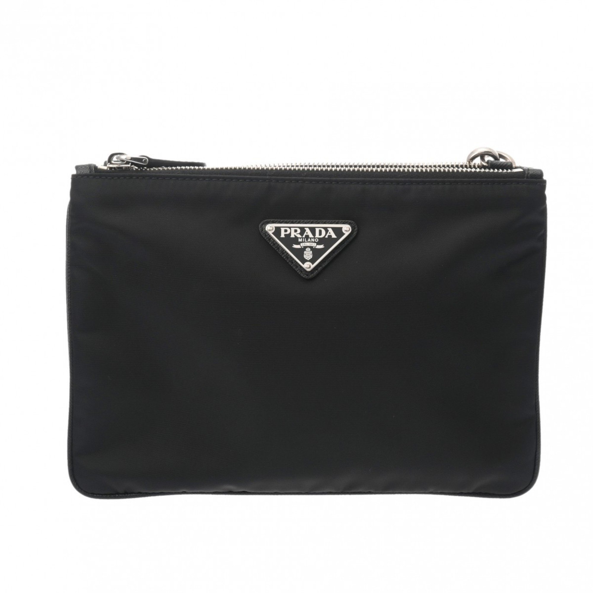 PRADA Prada Double Pocket Black 1BH046 Women's Nylon Shoulder Bag