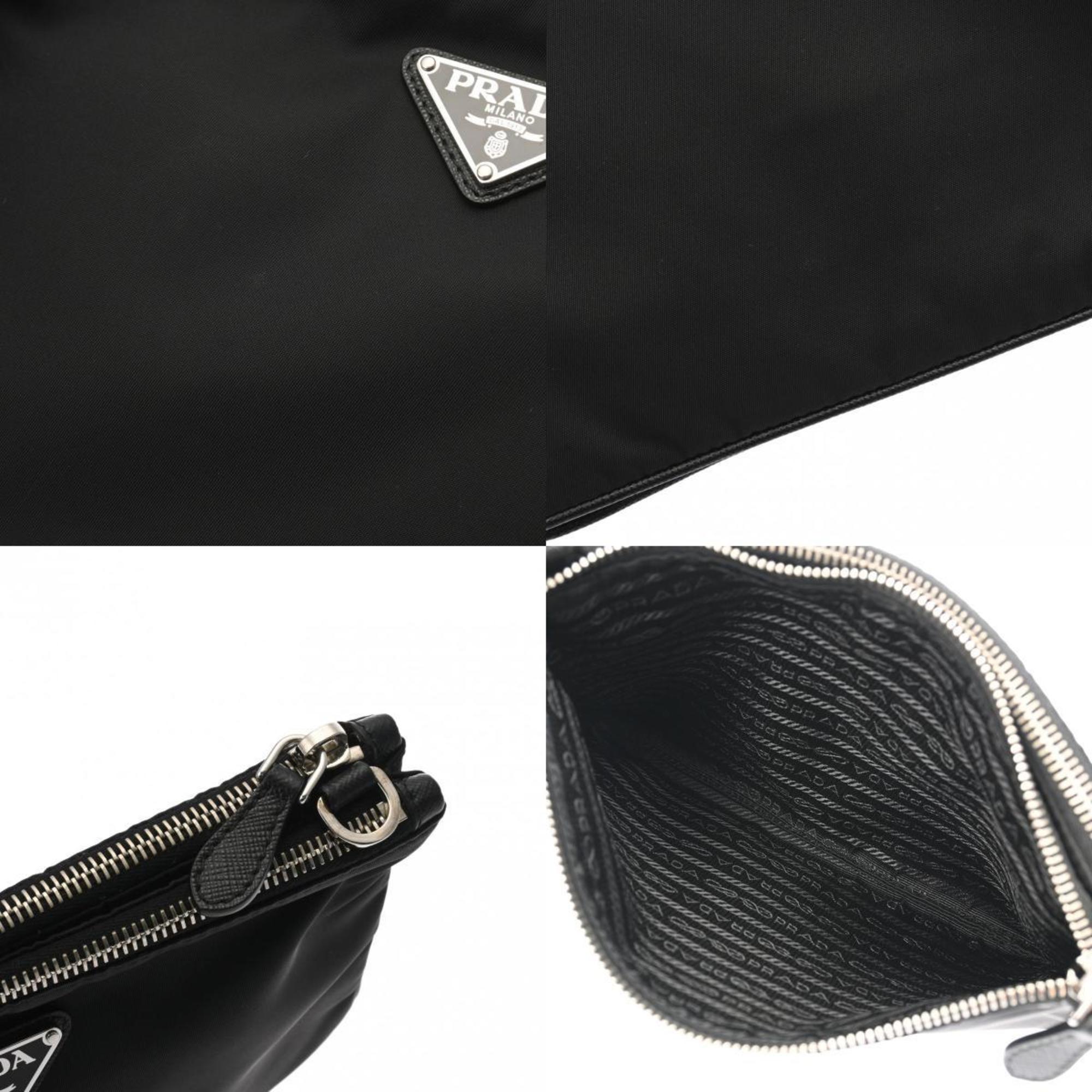 PRADA Prada Double Pocket Black 1BH046 Women's Nylon Shoulder Bag