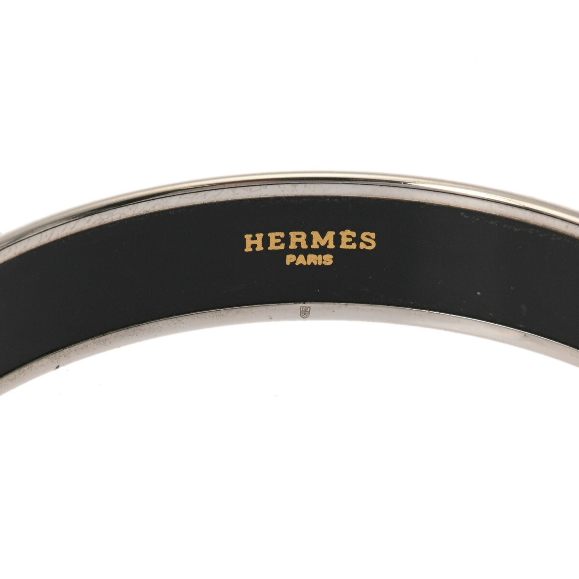 HERMES Hermes Emaille PM Bangle Black/Silver Women's Silver Plated Bracelet