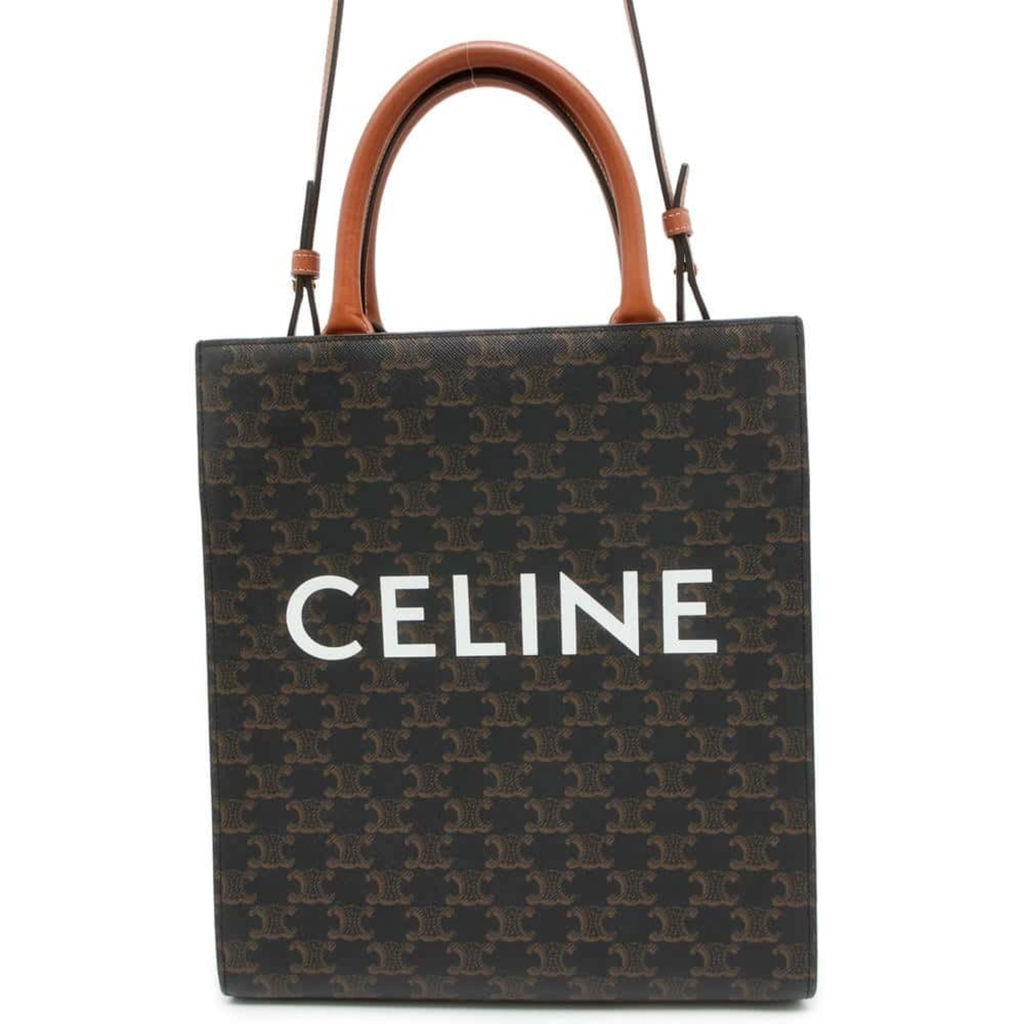 Celine Tote Bag Vertical Cabas Small Leather CELINE 2way Shoulder Brown