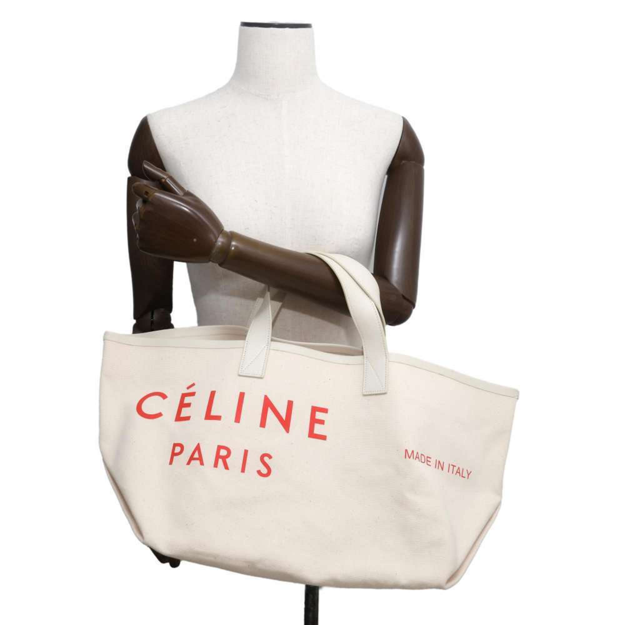 Celine Tote Bag Made in Small Canvas Leather 18608 CELINE Handbag White