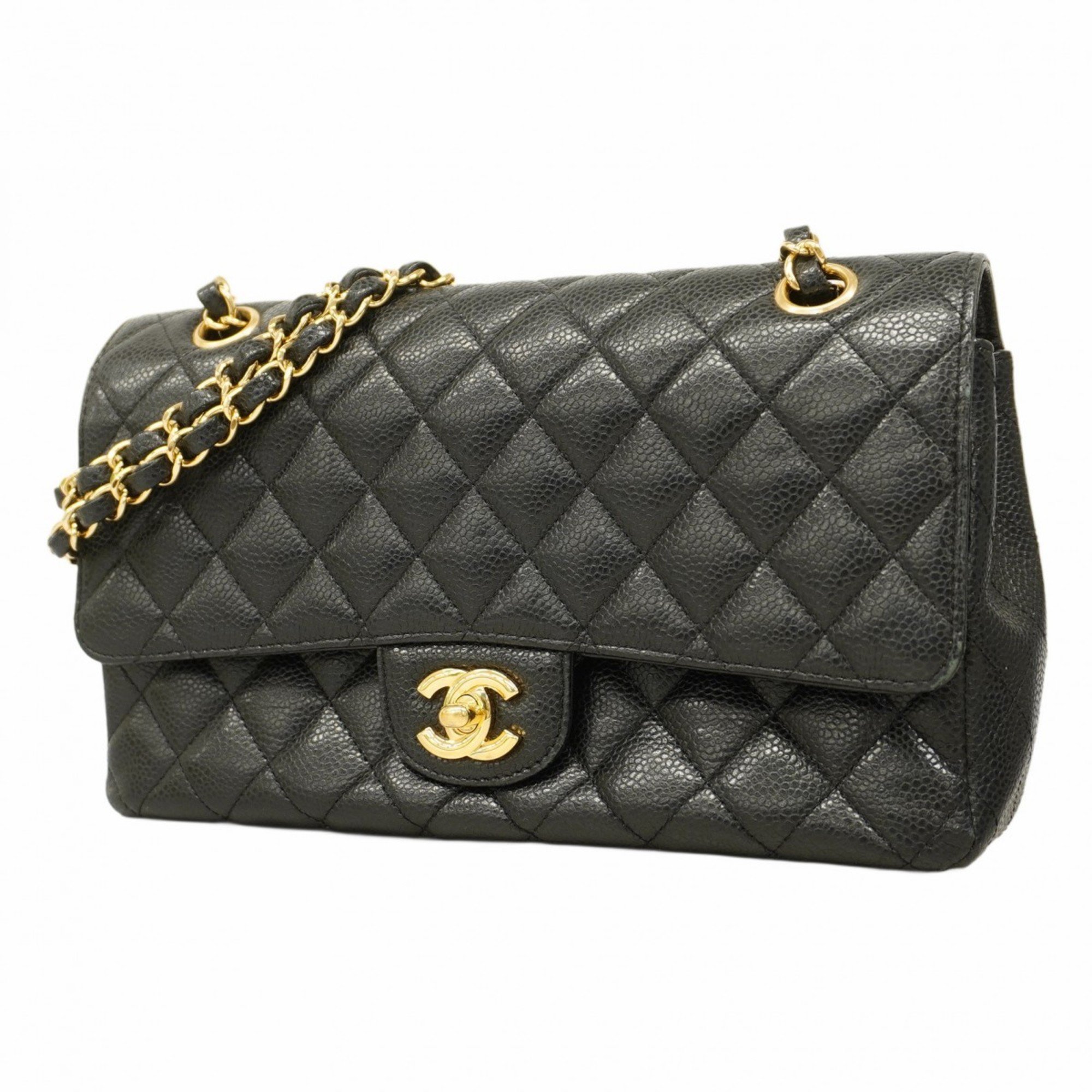 Chanel Shoulder Bag Matelasse Caviar Skin Black Women's