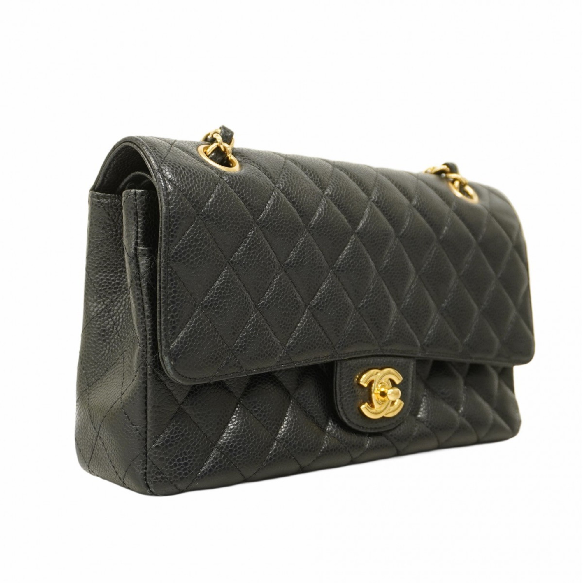 Chanel Shoulder Bag Matelasse Caviar Skin Black Women's