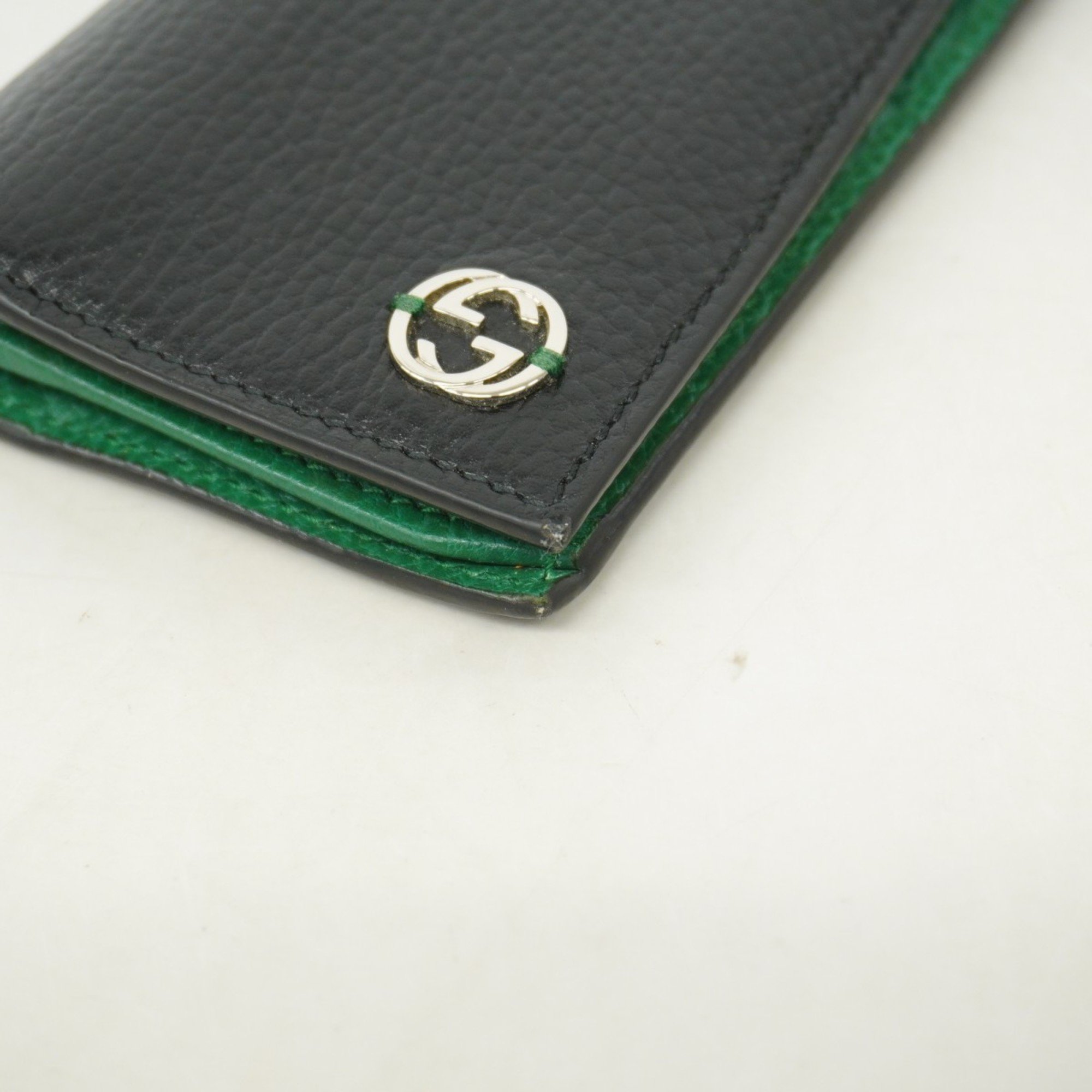 Gucci Long Wallet Interlocking G 610467 Leather Black Green Men's