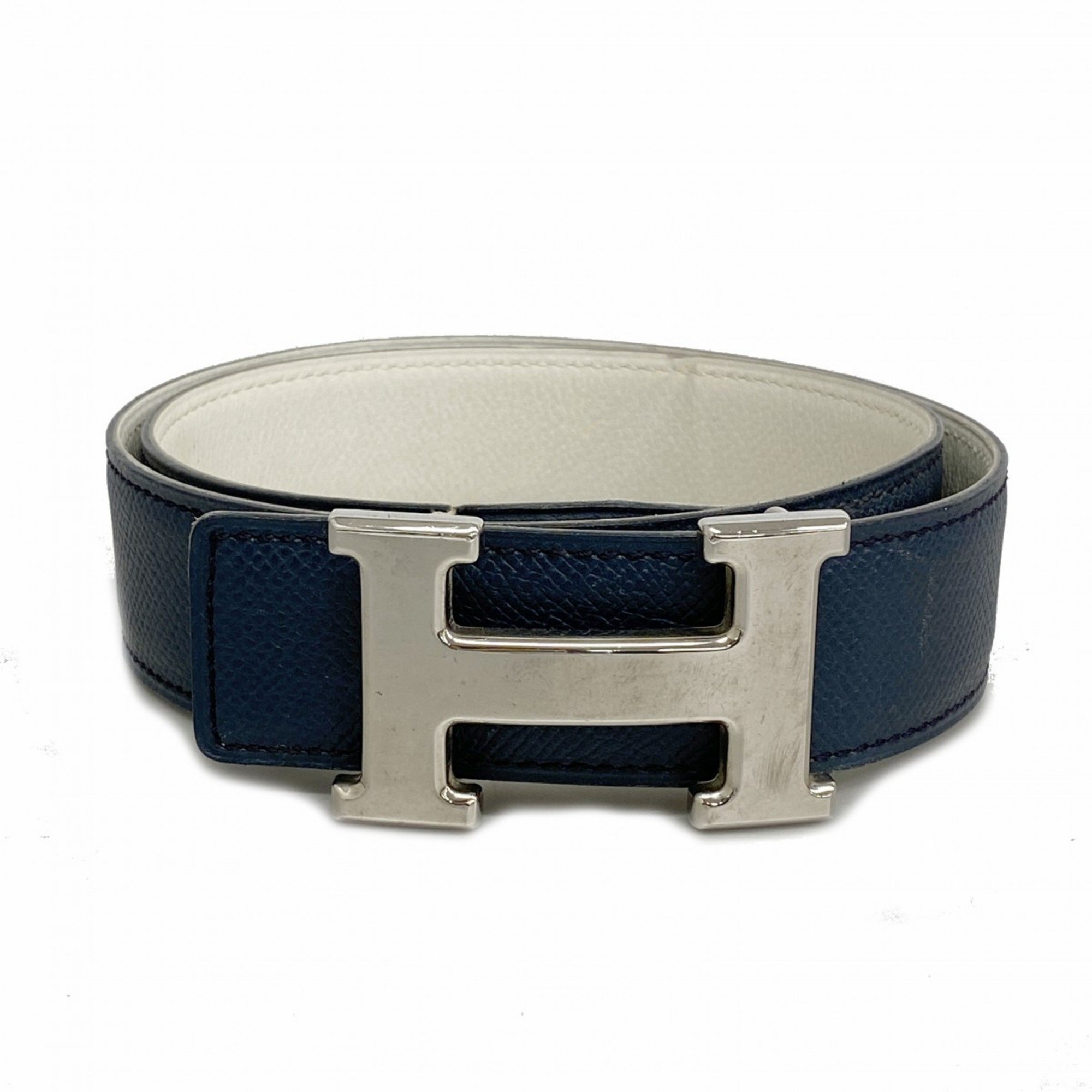 Hermes Belt Constance Cushvel Navy White A Stamp Ladies