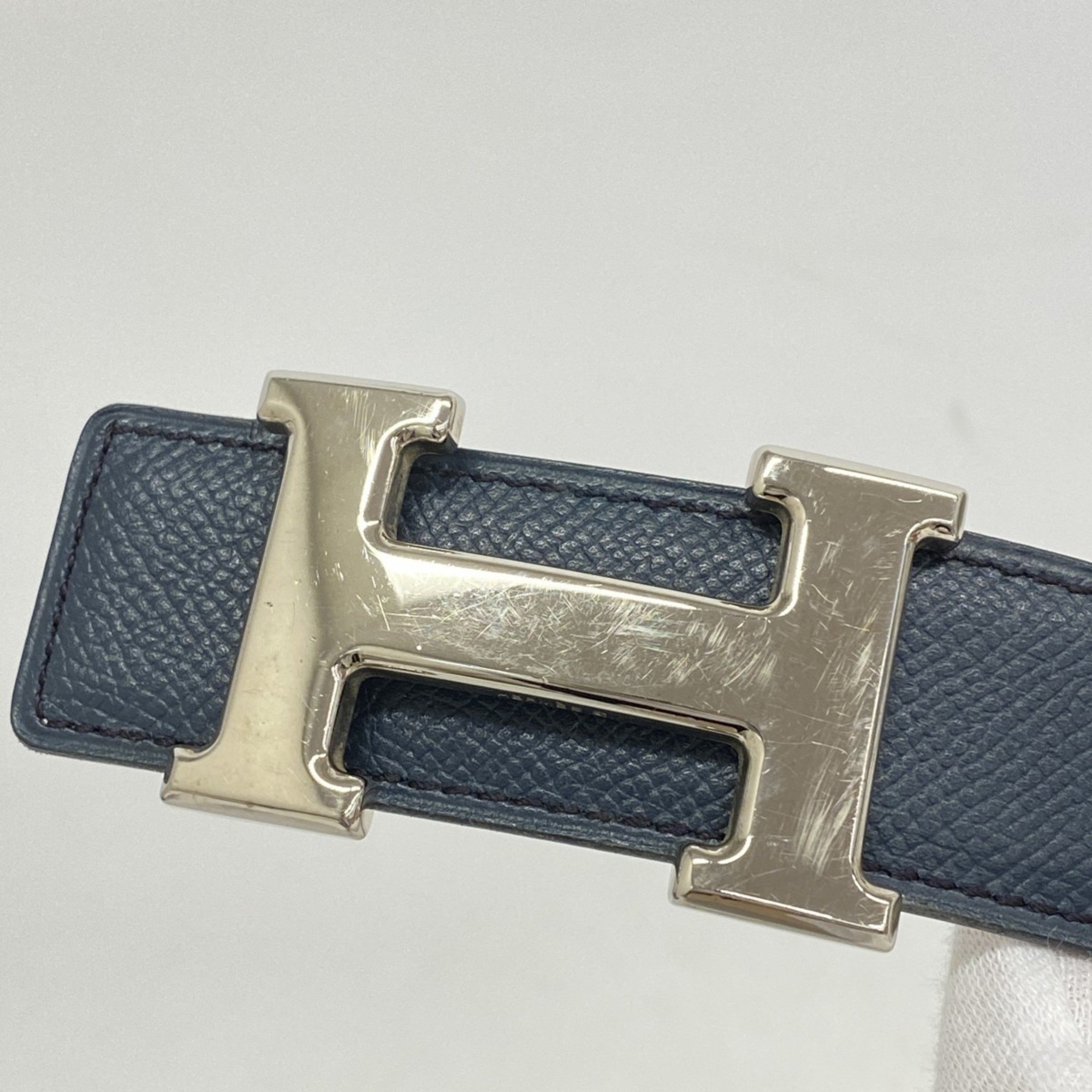 Hermes Belt Constance Cushvel Navy White A Stamp Ladies